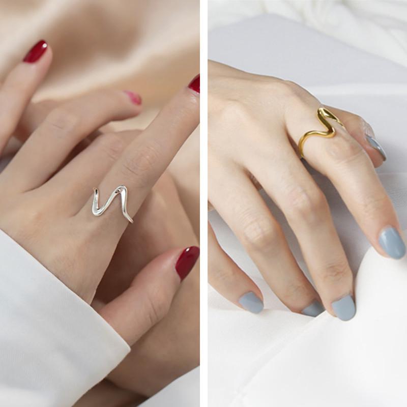 Smooth Irregular Waves Gold Ring Geometric Open Finger Ring for Minimalist Accessories Gift