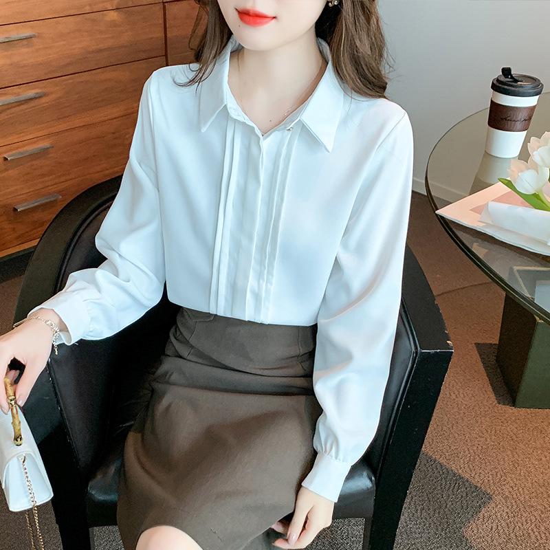 2023 Versatile White Chiffon Long Sleeve Shirt for Commuting