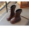 Girls' Flannel Two Cotton High Top Boots Autumn and Winter New Item Little Girls' Knight Boots Korean Version Medium and Large Children's Cotton Boots