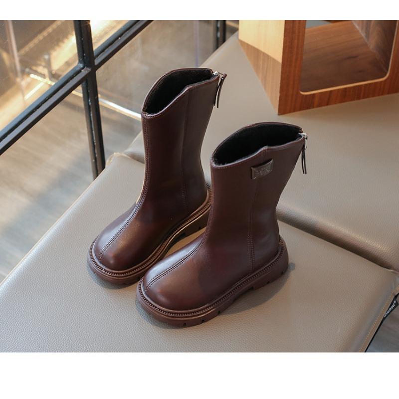 Girls' Flannel Two Cotton High Top Boots Autumn and Winter New Item Little Girls' Knight Boots Korean Version Medium and Large Children's Cotton Boots