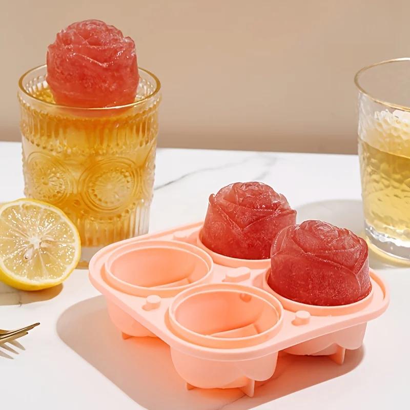 1pcs Elegant Rose Shaped Ice Cube Mold Reusable Food Grade Silicone IceTray Ice Ball Mold for Effortless Dessert Summer Drinks
