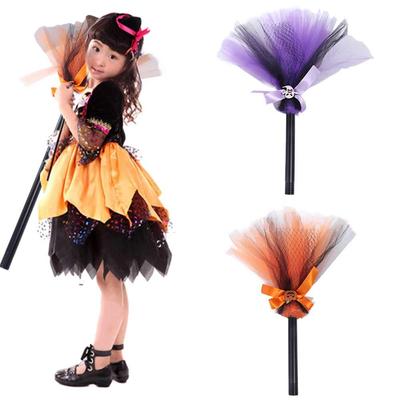 Simulation Halloween Witch Broom Plastic Silk Witch Broomstick Dismountable Purple/Orange Magic Witch Broom Cosplay Party