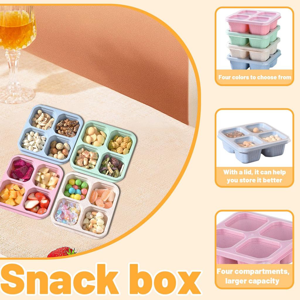 Food Box, Snack Box, Four Grids Transparent Lid, Snack Plate, Dried Fruit Box, Stove Wrapped, Tea And Snack Box, Fresh-keeping Snack Plate