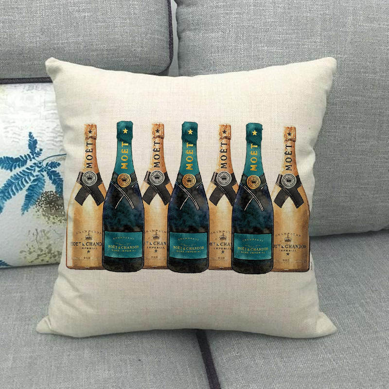 Champagne Bottles and Flowers Digital Printing Short Plush Pillow Covers for Car Sofa Office Cushion Cover Home Goods
