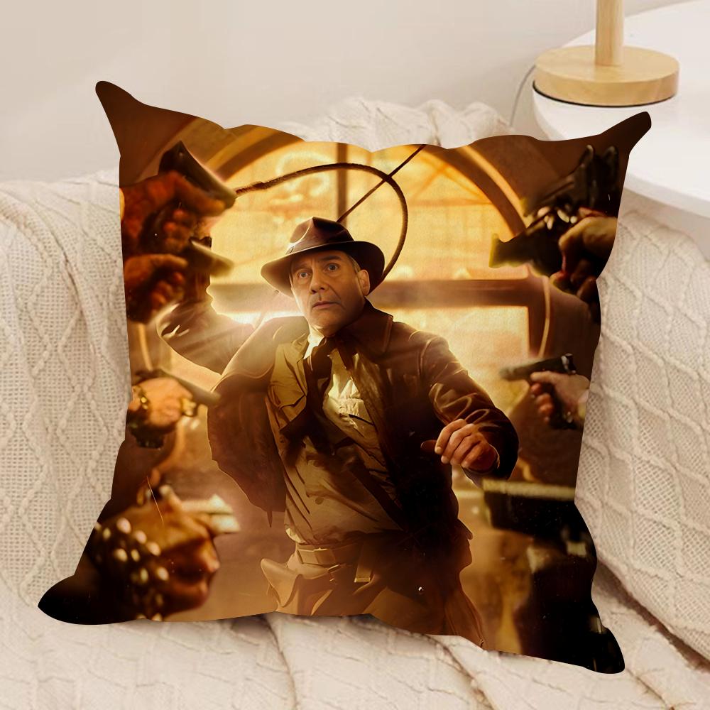 Movie IIndiana JJones Cushion Cover Silky Short Plush Invisible Zipper Dustproof Sofa Pillow Case for Home Decor