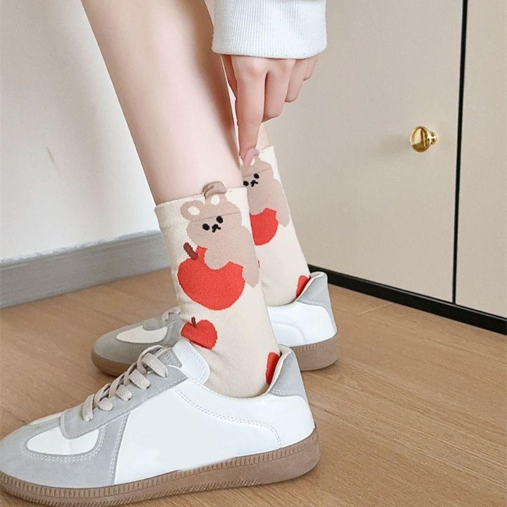 

5Pairs Bear Mid-Calf Socks Rabbit Cute Socks Women Fashion Dog Tube Socks Streetwear 5 Pairs