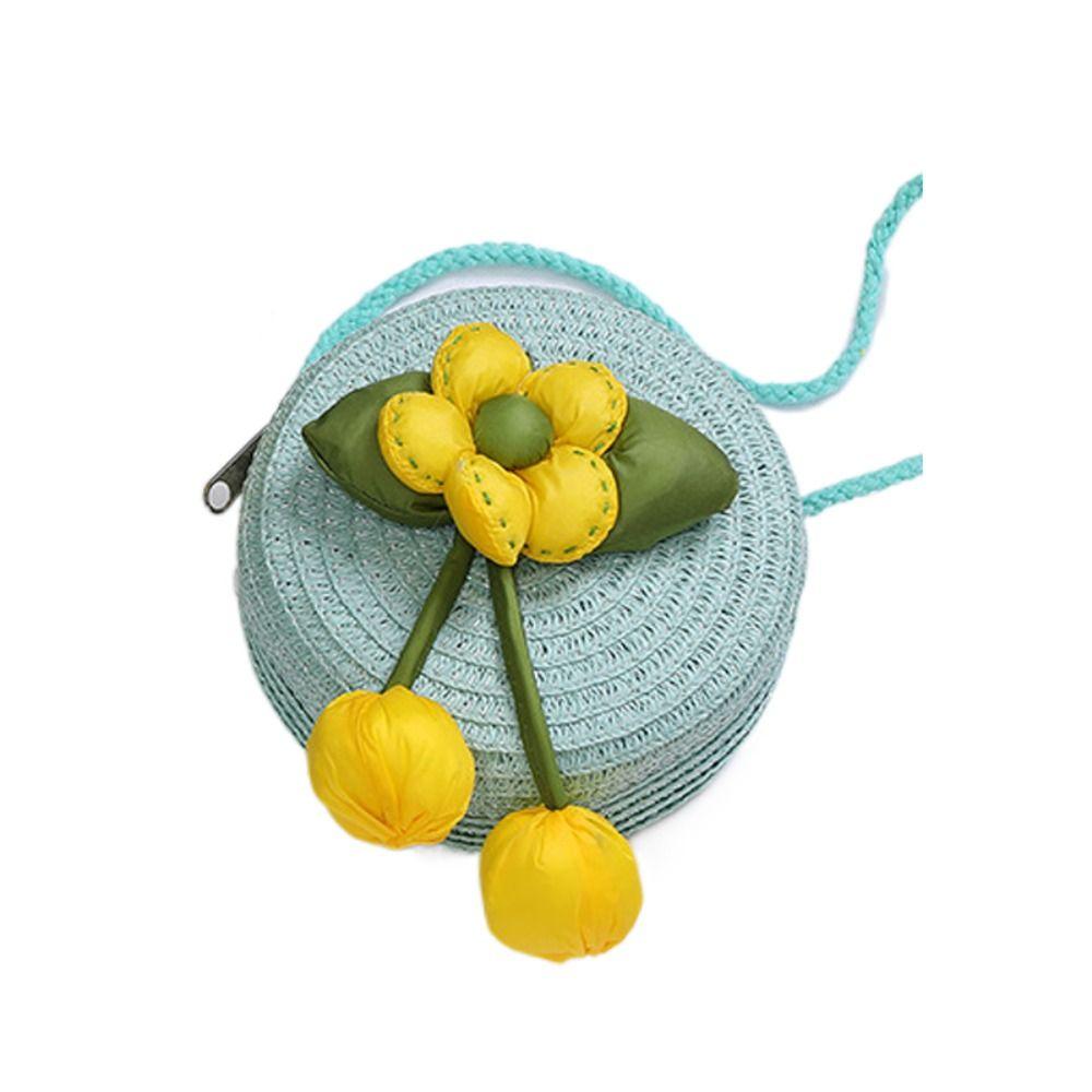 Girl Handmade Woven Straw Bag Summer Coin Purse Flower Storage Basket Zipper Photo Props Crossbody Handbag