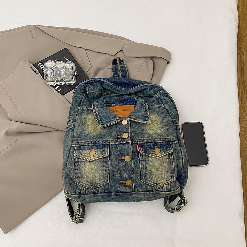 Washed denim large capacity backpack fashionable retro style autumn and winter large capacity denim backpack commuter bag