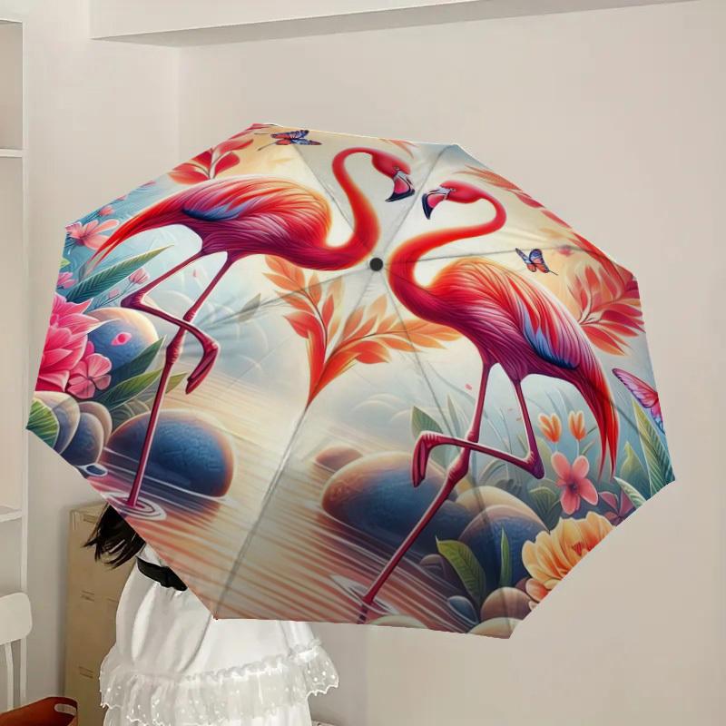 1pc Flamingo Heart Nature Scene Umbrella with Plastic Handle,Suitable for All Seasons Home Travel Outdoor UmbrellaDD405