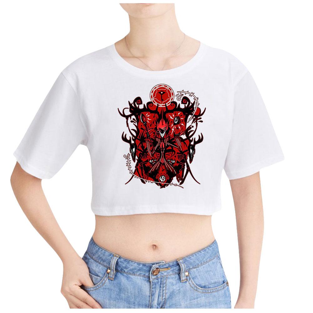 New Fashion Women's Casual Hazbin Hotel Graphic Print Short Sleeve Crop Top Funny Tee Shirts Hipster O-neck Cool Tops