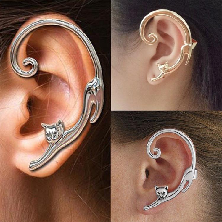 Vintage Long for Cat Tail Around Ear Earrings Cartoon for Cat Ear Cuff for Women