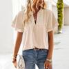 Elegant Resort-Style Deep V Lace Short-Sleeve Women's Blouse 2026 Spring/Summer