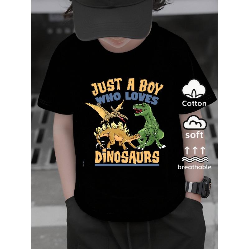 European sizes Boys' T-Shirt Dinosaurs Boy Loves Just A Who , Ideal for Outdoor Activities, Soft Knitted Top, Comfortable And Breathable