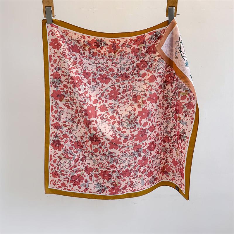 Luxury Brand Square Scarf Design Double Side Shawl Wrap 70cm Print Twill Silk Women Hijab Female Foulard Headband Bandana