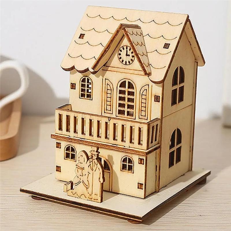 M-Modern-Glowing Logcabin Snow House Xmas Tree Home Desktop Decor DIY Gifts Sets Window Ornaments Crafts