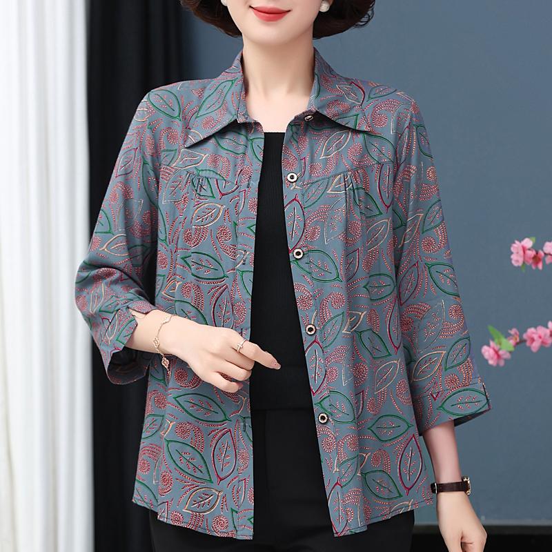 Plus Size XL-7XL Women's Elegant Blouses  Casual Loose Vintage Print Summer Long Sleeve Top Female Shirt