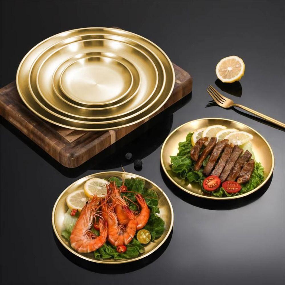 Korean Food Plate Gold Silver Dining Plate Eco-Friendly Metal Tray  Dinner