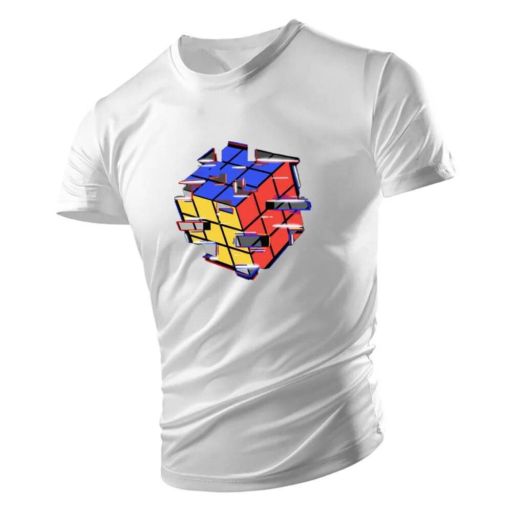 2023 Dospělé pánské tričko s výstřihem léto ležérní sportovní volné rychleschnoucí móda s krátkým rukávem potisk rubikových kostek mládežnický trend