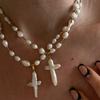 Perlenkette Kreuz Muschelkette Vintage Literarisch Barockkette