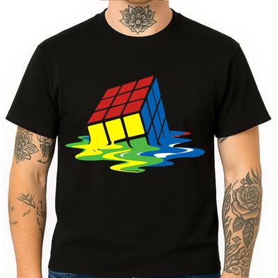Melting Puzzle Cube T-Shirt Unisex | Retro Trippy Art Graphic Tee Colorful Top