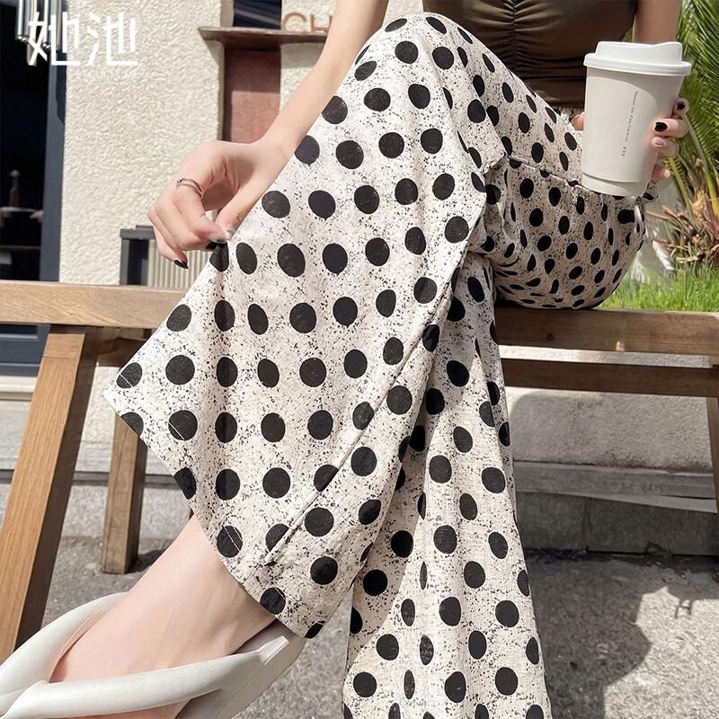Women s French Polka Dot High-Waist Casual Pants One Size