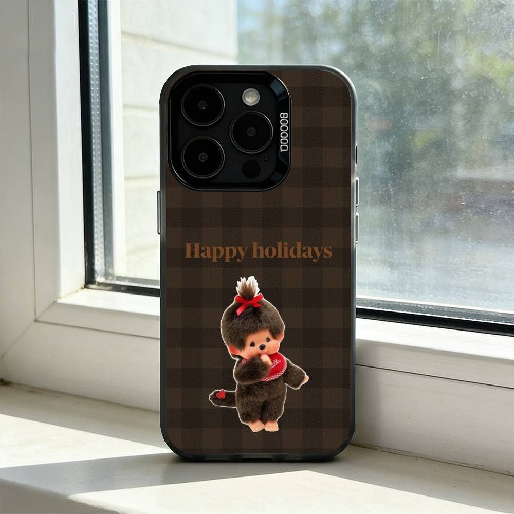 Cute M-Monchhichi Phone Case For iPhone 17,16,15,14,13,12,11 Plus,Pro Max,XS,Colored Silver Plated Inside Cover