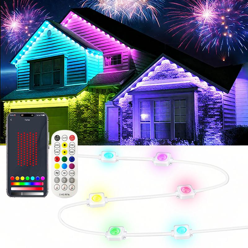 

300ft Permanent Outdoor Light RGB Eaves Lights with App Control Remote DIY Scene IP67 Waterproof Eave Lighting for Party Decor 5M&US Plug