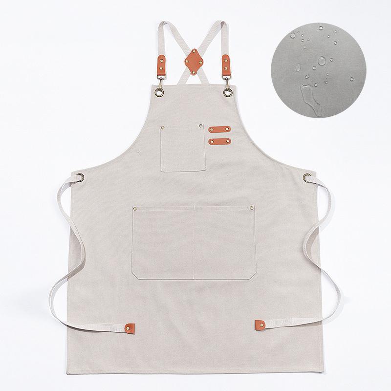 New Fashionable Waterproof Canvas Kitchen Apron Women's Men's Chef Work Apron Barbecue Restaurant Bar Store Cafe Beauty Nail Studio Uniforms