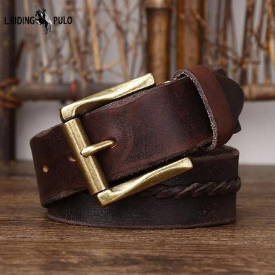 Gürtel Herren gewebt trendig einzigartig pflanzlich gegerbtes Leder erste Schicht Rindsleder Vintage Messing Schnalle Gürtel handgefertigt Herren Casual Gürtel
