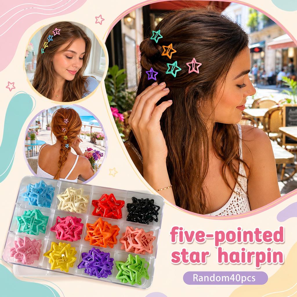 Buntes Stern-Haarklammern-Set - 5 Stern-Haarnadeln für Damen Mädchen, 1 Schachtel Verschiedene Zufällige Farben
