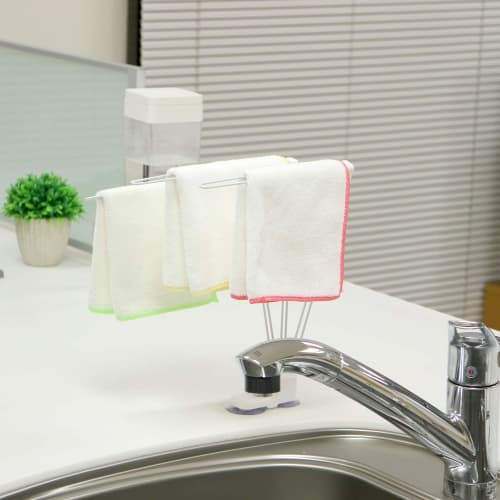 LEC W-Coat Stand-Type 2-Way Dishcloth Holder with Suction Cup