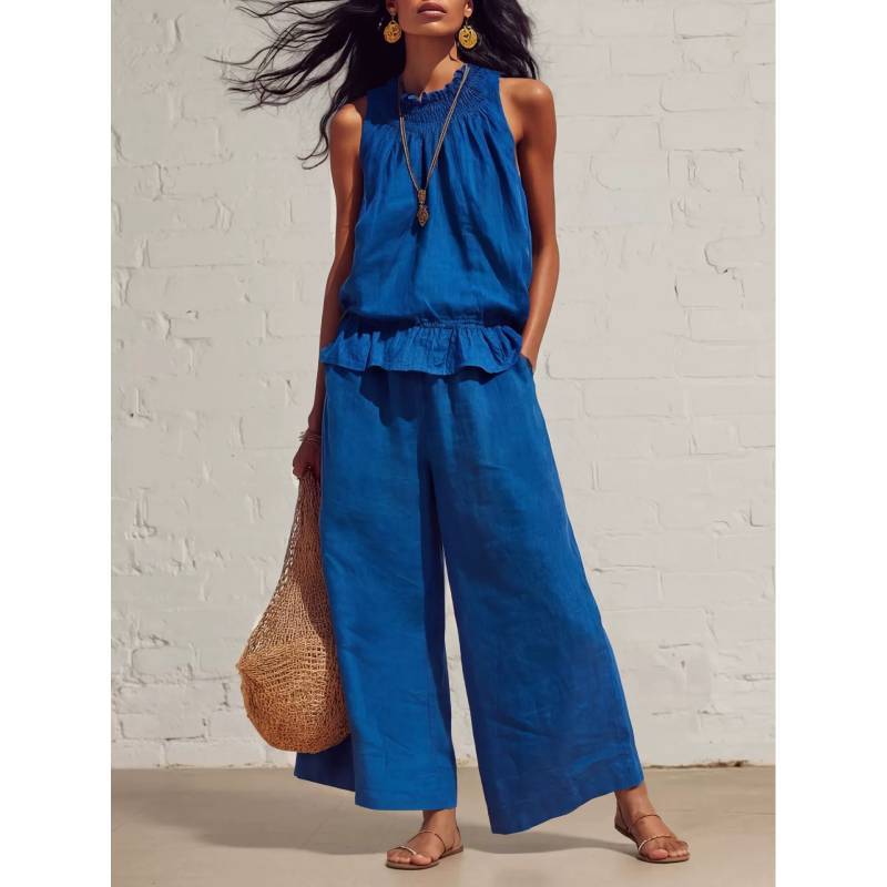 Bohemian Style Womens Sleeveless Twopiece Set With Polyester Fabric For Casual Summer Wear