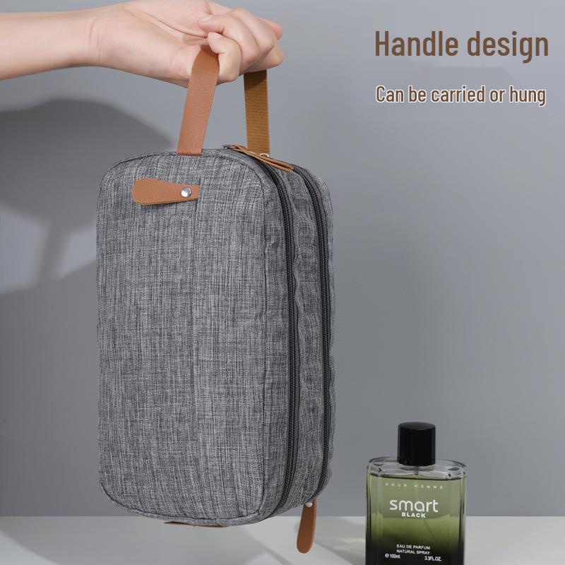 Men's Solid Color Oxford Business Travel Toiletry Bag - Double Layer, Large Capacity, Portable