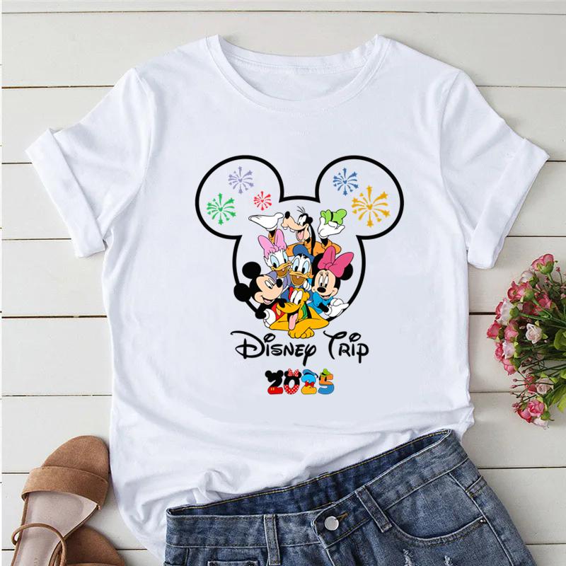 Disney Trip 2025 Printed Women Clothing White T-Shirts Y2k Fashion Female Streetwear Casual Tops Tee