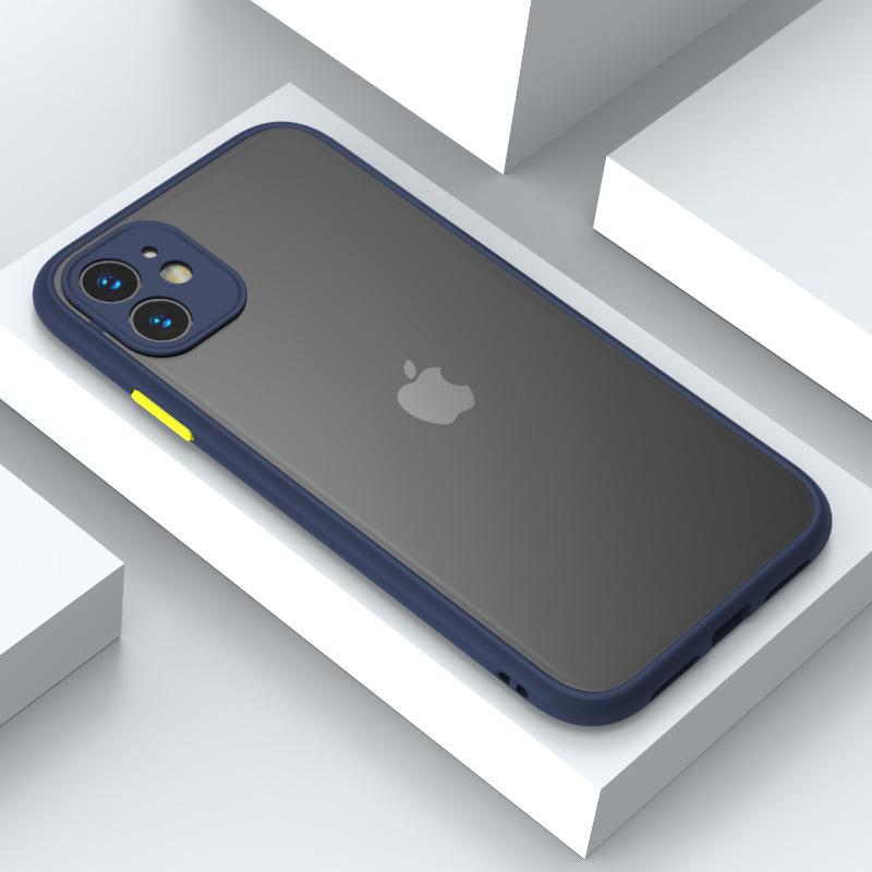 

Applicable to iphone16 mobile phone case matte oil spray anti-drop all-inclusive translucent protective case matte texture IPhone16 синий