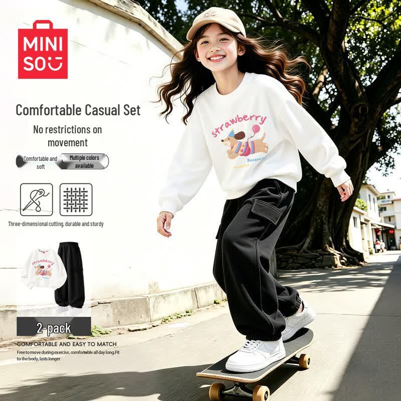 Girls' Sporty Pullover Sweatshirt & Pants Set