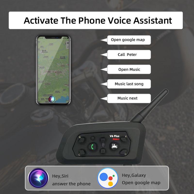 Casque Bluetooth V6 Plus: Interphone 1 à 5, Portée 1500m