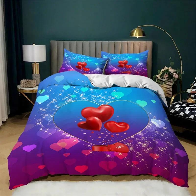 Love Heart Soft Duvet Cover Set Microfiber Bear Warm Comforter Cover Soft Romantic Beding Sets Valentine's Day For Young Girls Women Rom Decor