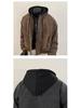 Stilvolle Herren-Kapuzenjacke aus gewaschenem PU-Leder - Robust, Fake-Zweiteiler-Silhouette, Maillard-Farbe.