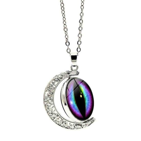 Unisex Multicolor Rotation Dragon Eye Moon Pendant Chain Necklace Jewelry Gift