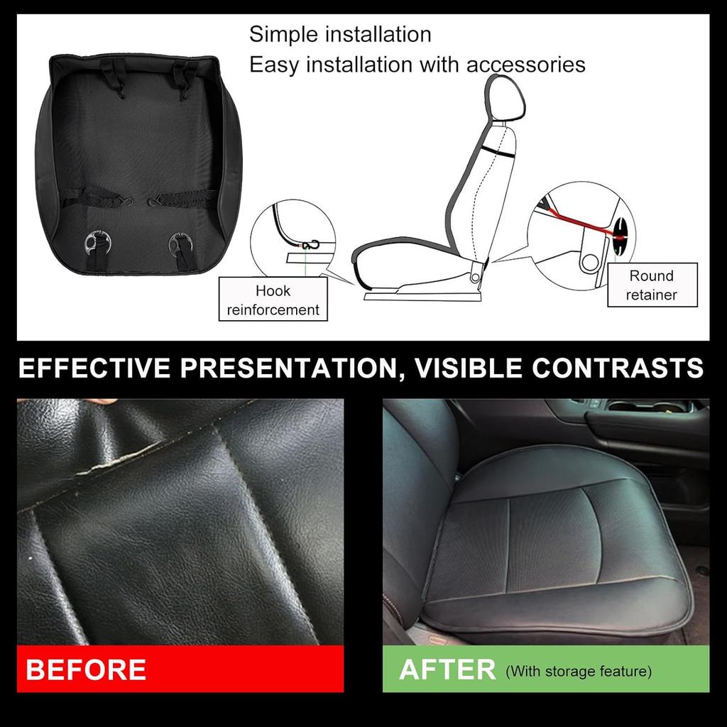 Car Seat Bottom Cover, Premium PU Leather Seat Protection Without Backrest, Front Bottom Seat Cushion Covers For Most Vehicles, Universal Interior
