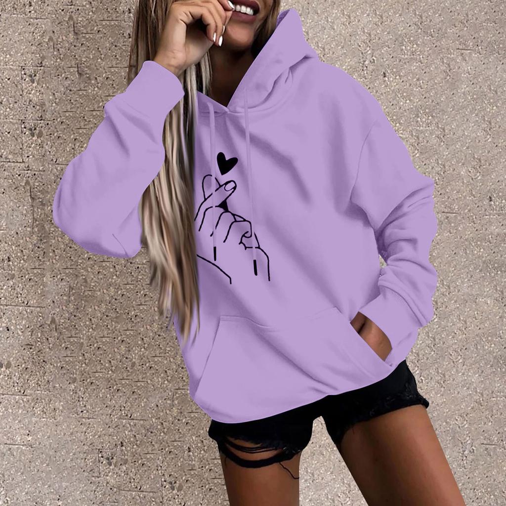 Women's Fashion Casual Fun Print Hooded Sweatshirt Loose Sports Tops Pullover