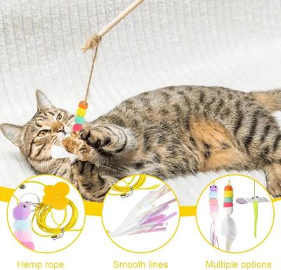Hanging Door Bouncing Interactive Cat Toy Feather Stick Retractable Cat Teaser Wand Toy with Suction Cup Interactive Cat Toy