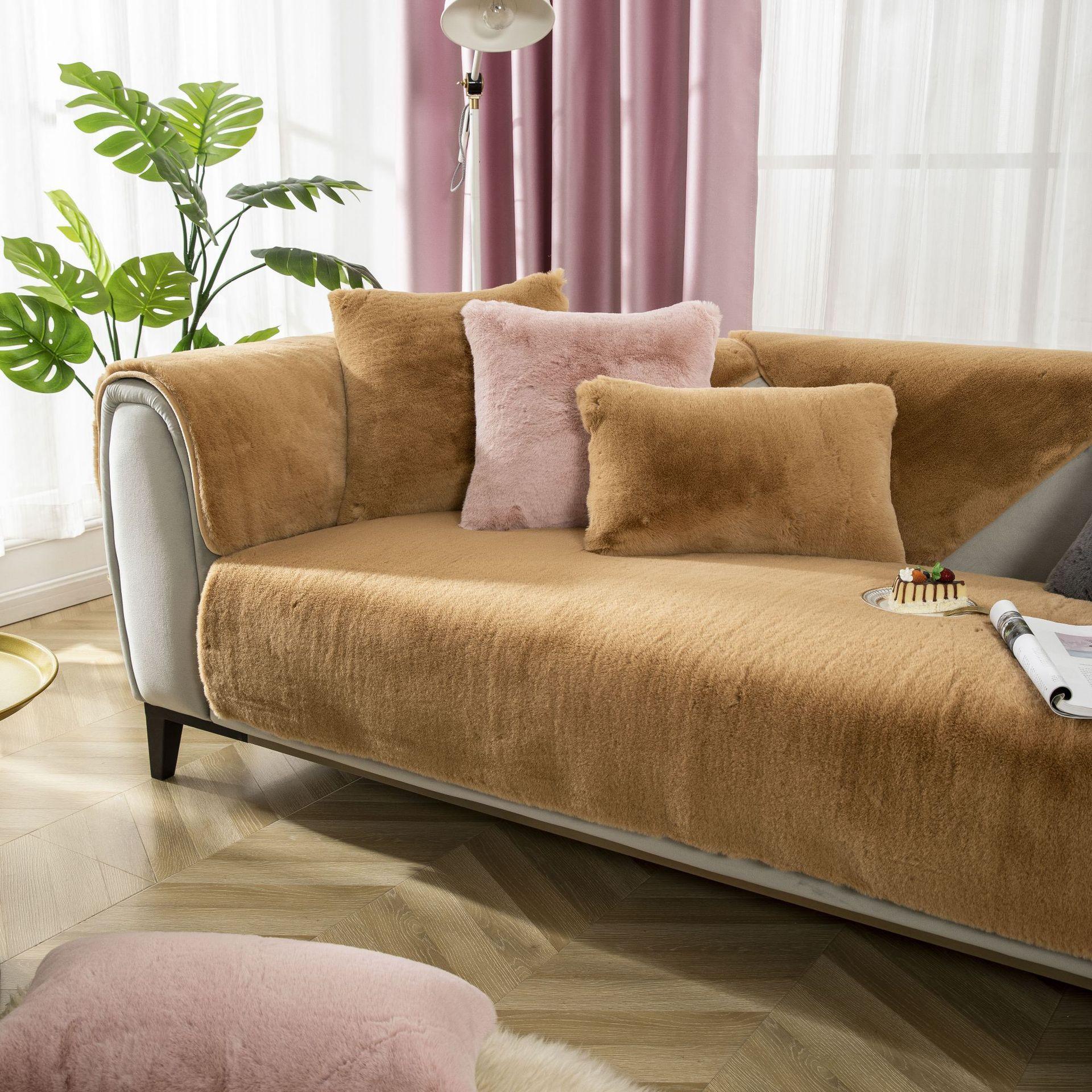 

Rabbit Plush Sofa Cushion Thickened Soft Cover Winter Luxury Non-Slip All Wrapped High-End Plush Cushion 70*70