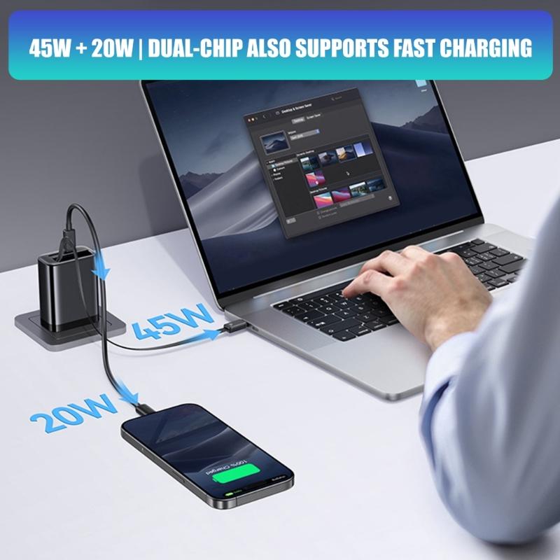 65W Chargers Featuring Retractable Cable Design For High Speed PD Charging Of Smartphones And Laptops