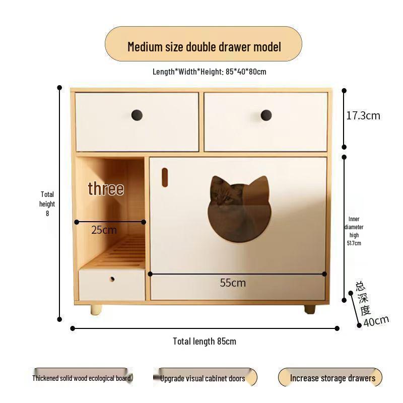 Solid Wood Semi-Closed Cat Litter Cabinet with Anti-Tracking and Anti-Dog Features