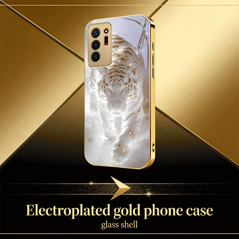 Snowy Land Golden Tiger For Samsung S25 Ultra S21 S22 FE S23 Plus S24 S20 S26 Note 10 20 Golden Glass Electroplated Phone Case