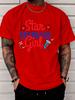 Unisexs Summer Short Sleeve T Shirt Star Spangled Girl USA Flag Print Crew Neck Black Tee Patriotic Daily Holiday Fashion Top