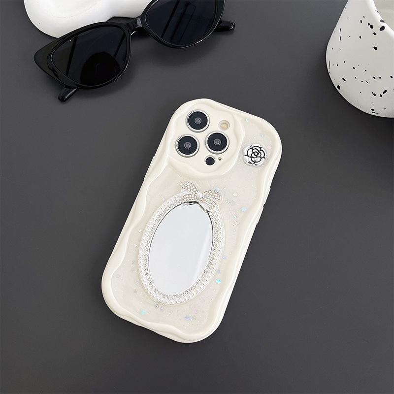 

Bow Mirror Phone Case For Apple 17Promax Camellia Sequin Iphone 15 Women S Case iPhone 17Promax