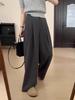 Plus-Size Women's Elegant High-Waisted Wide-Leg Casual Suit Pants, Spring Collection - Slimming, Loose, Floor-Length, Straight-Leg Design.